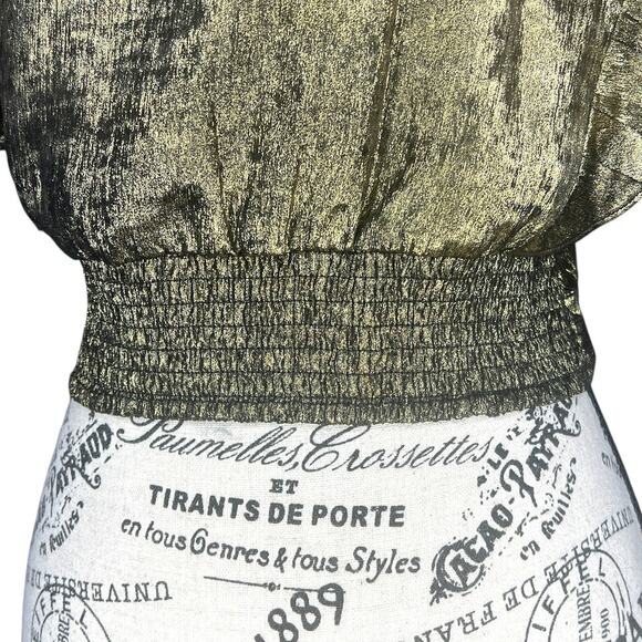 Lost + Wander (S) Heart of Gold Top - Button Front Flutter Sleeve Deep V Cropped - Picture 6 of 12